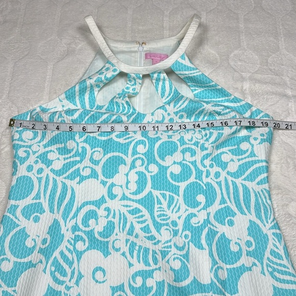 Lilly Pulitzer Pearl Halter Shift Dress Shorely Blue Pick Up Lines Cotton Sz 14 - Picture 4 of 9